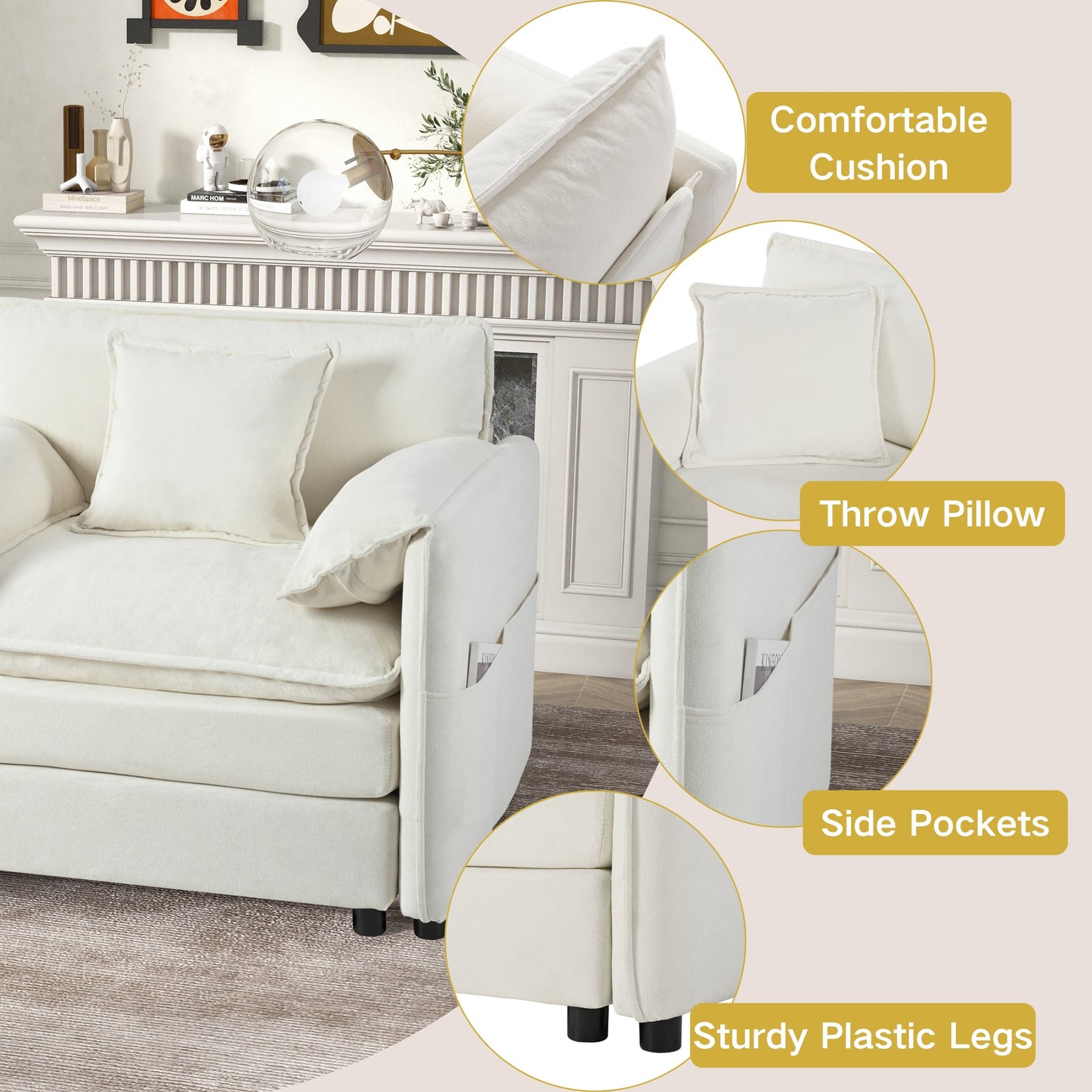 Deep Seat Sectional Sofa Cloud Couch with Ottoman