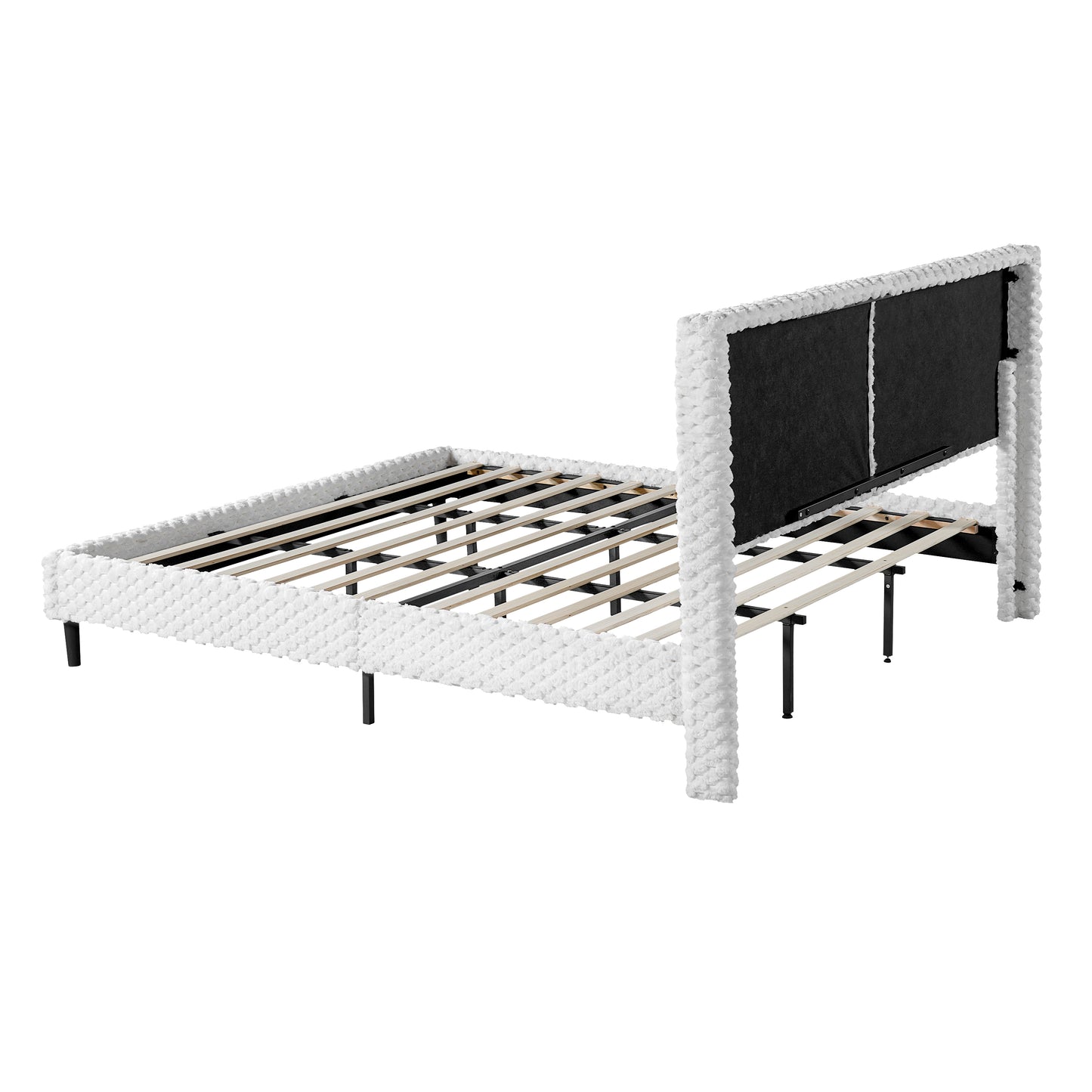 Modern White Plush Soft Bed – Comfortable Backrest Bedroom Bed (Queen/King)