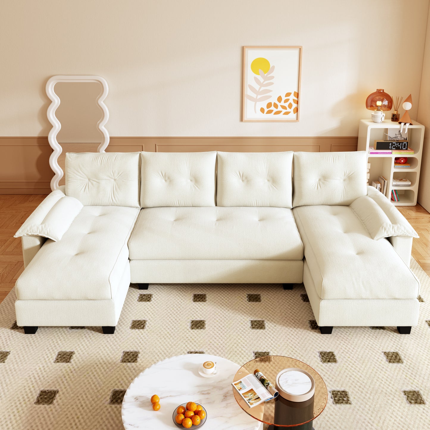 U-Shaped Sleeper Sofa with Pull Out Bed,2 in 1 Convertible Couch Bed with Removable Armrests & USB Ports