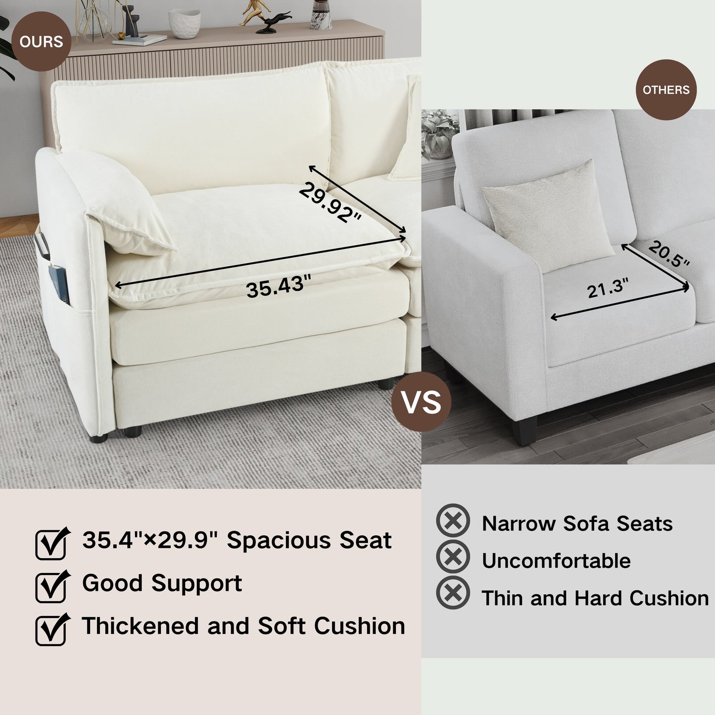 Deep Seat Sectional Sofa Cloud Couch with Ottoman
