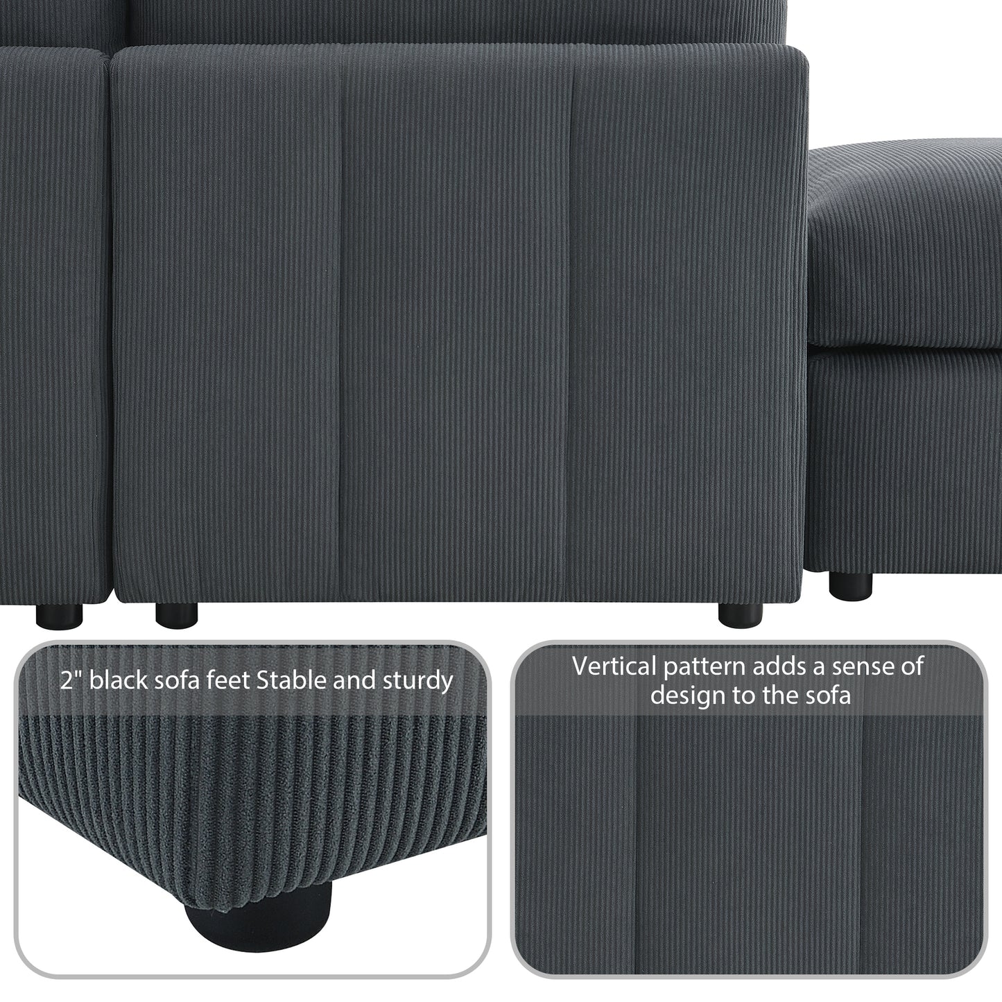 L-Shape 5-Seat Sectional Sofa Armless Couch Set with Convertible Ottomans,Various Combinations,