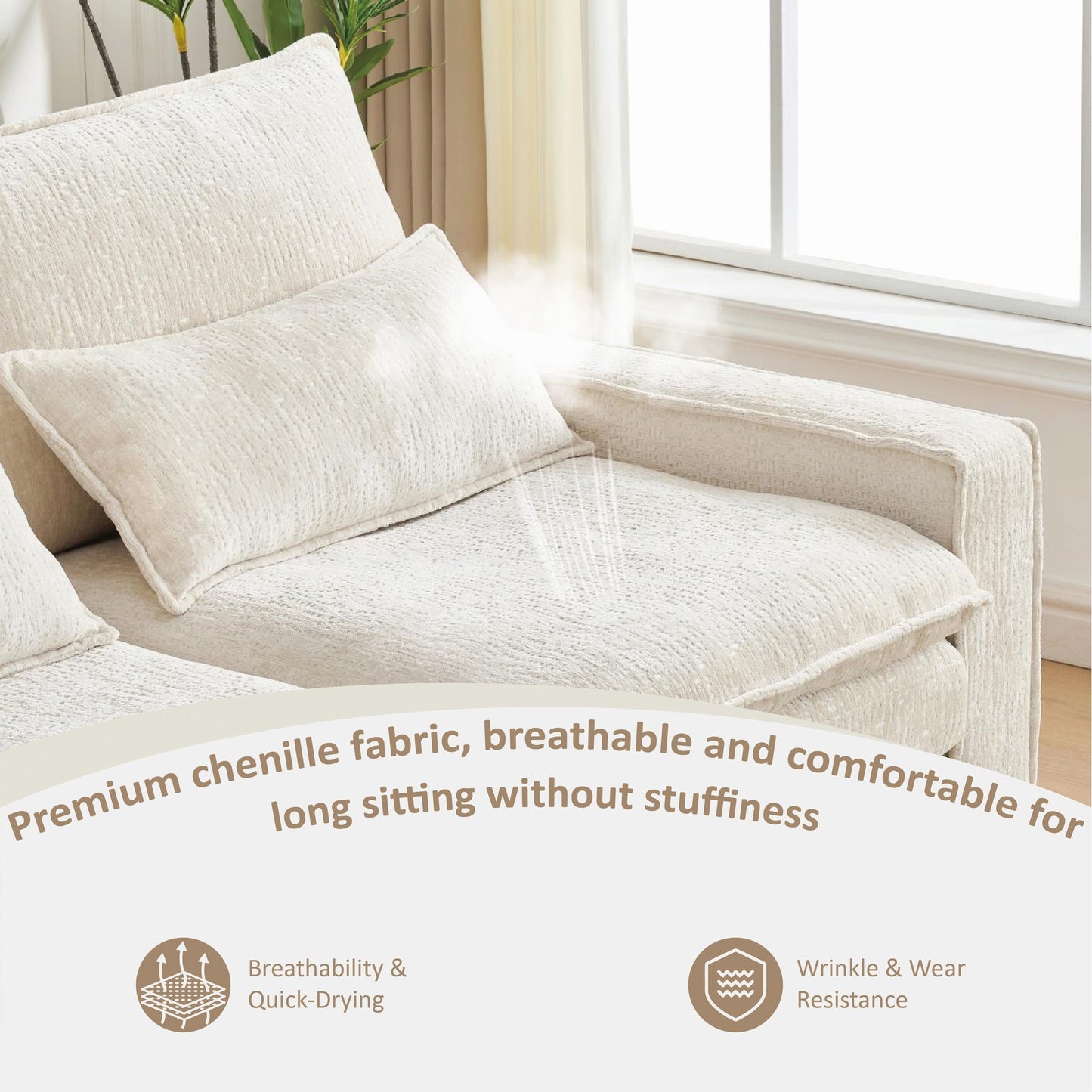 Sectional Cloud Deep Seat Couch, Modern Comfy Chenille L Shaped Sectional Sofa  with Movable Ottoman for Living Room