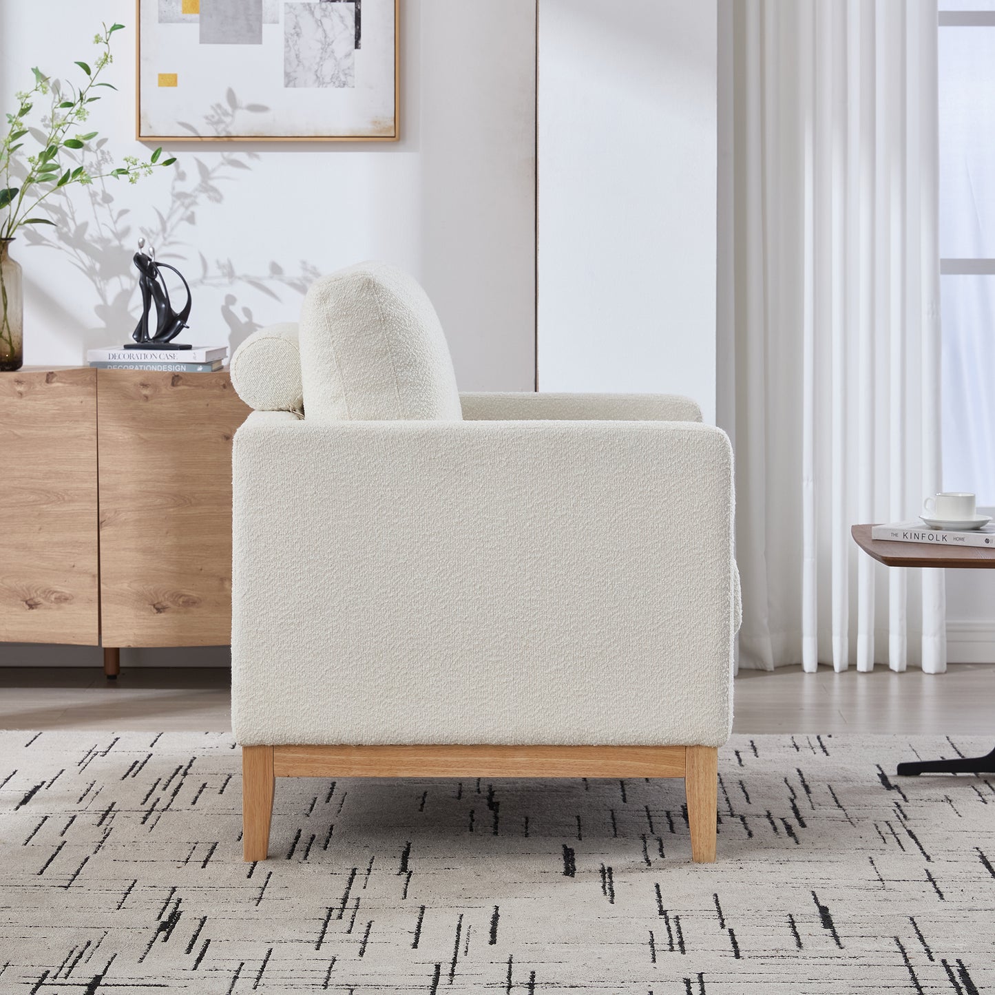 Modern Farmhouse Performance Accent Chair with Natural Wood Legs