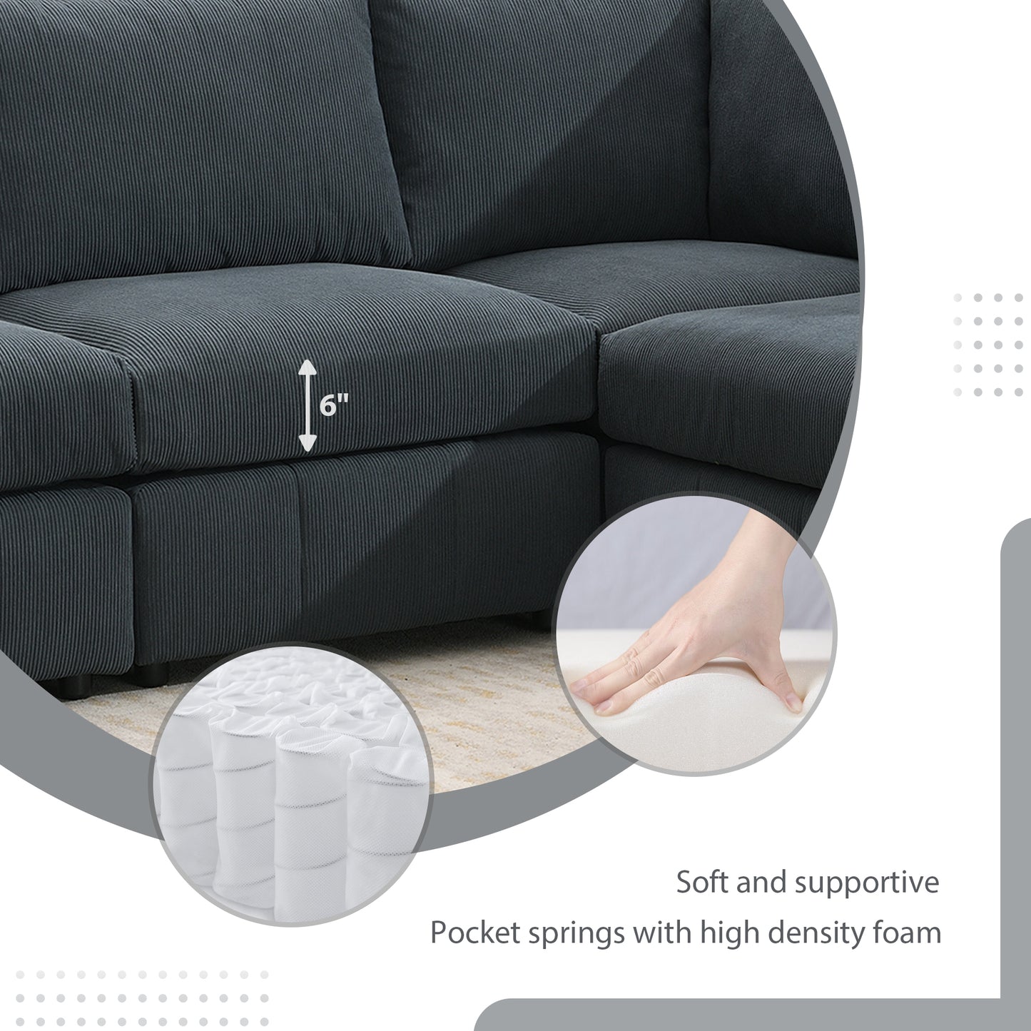 L-Shape 5-Seat Sectional Sofa Armless Couch Set with Convertible Ottomans,Various Combinations,