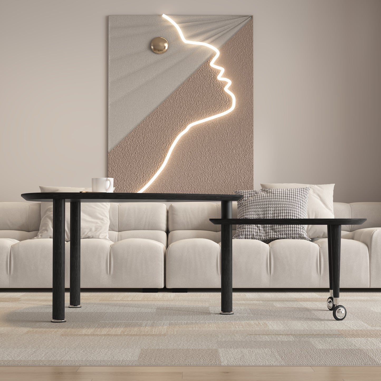 360° Rotatable Modern Coffee Table for Living Room – Solid Wood Legs with Nesting Design (Black/Walnut/White)