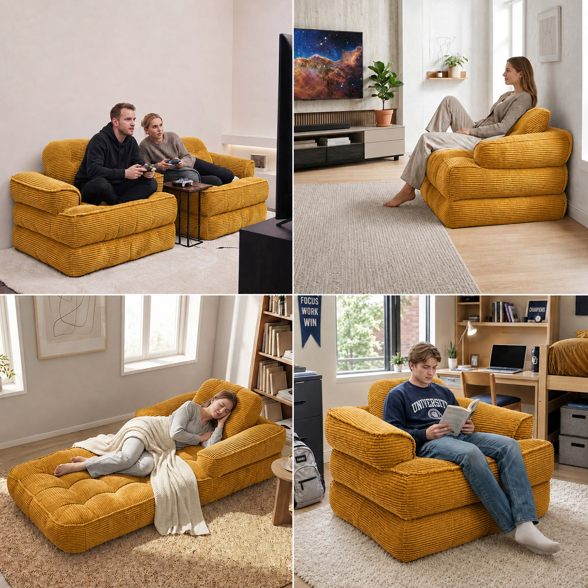 2-in-1 Boneless Convertible Floor Couch – Lazy Double Sofa with Armrest