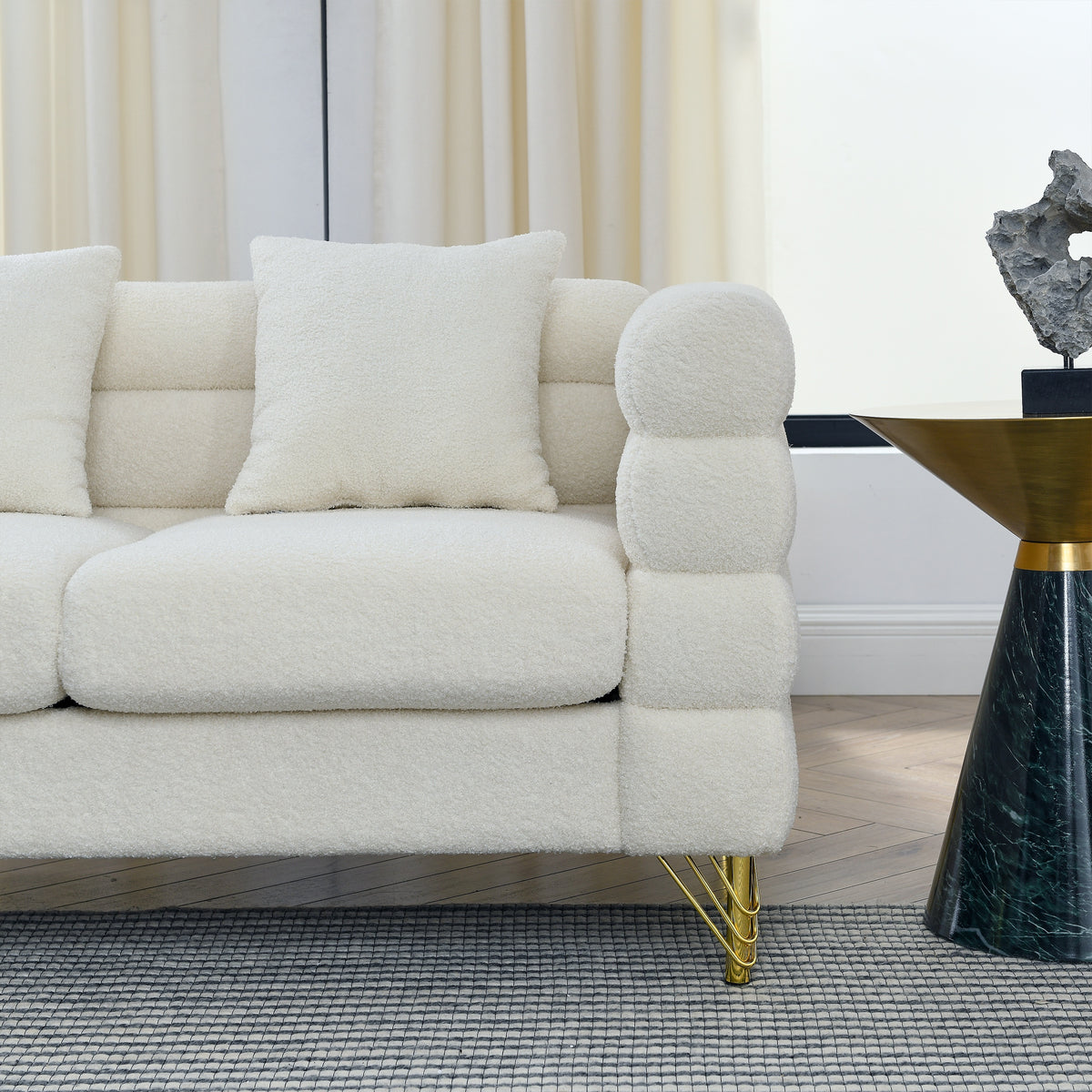 2-3 Seater Teddy Fabric Deep Seating Loveseat Sofa with Pillows – Streamline Modern Design