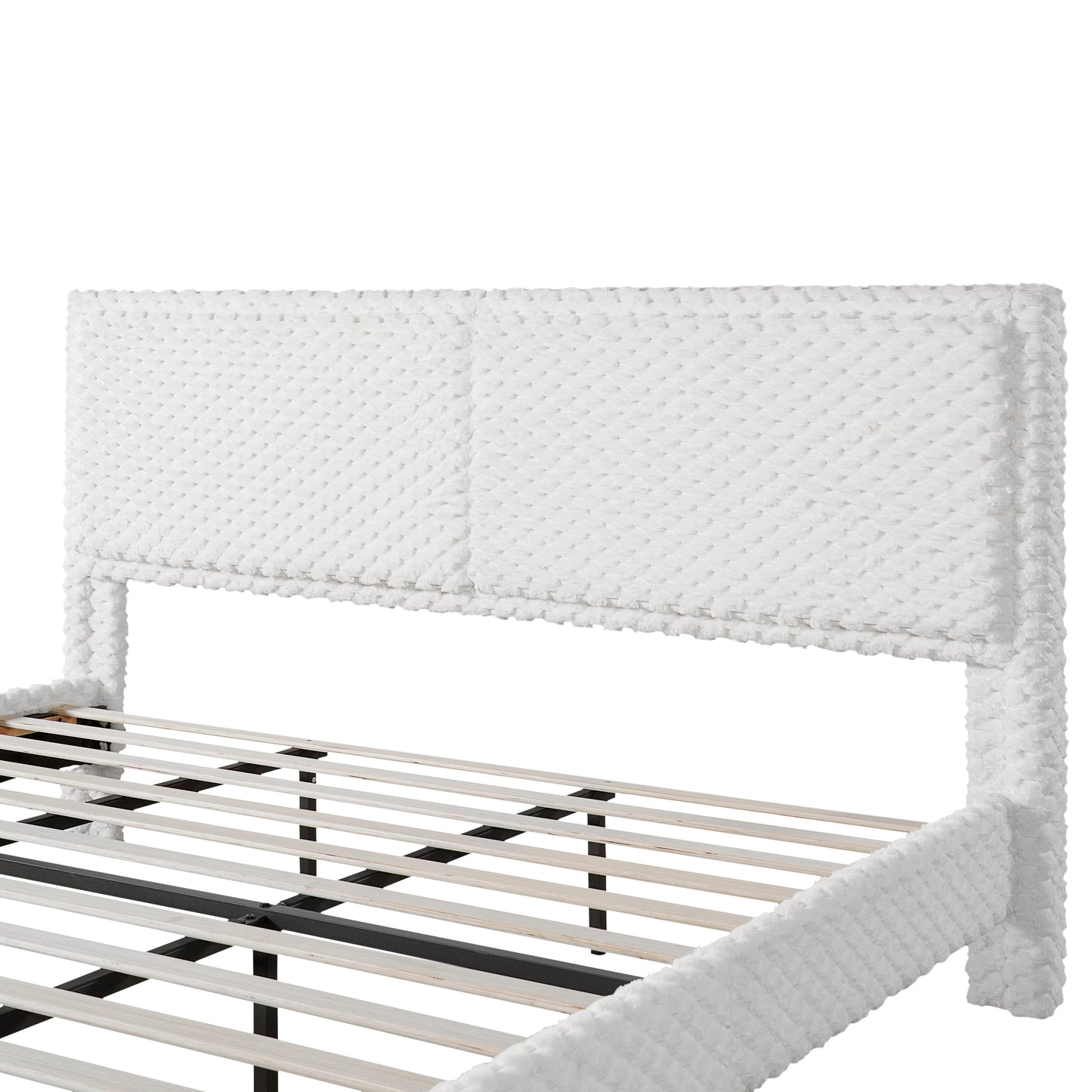 Modern White Plush Soft Bed – Comfortable Backrest Bedroom Bed (Queen/King)