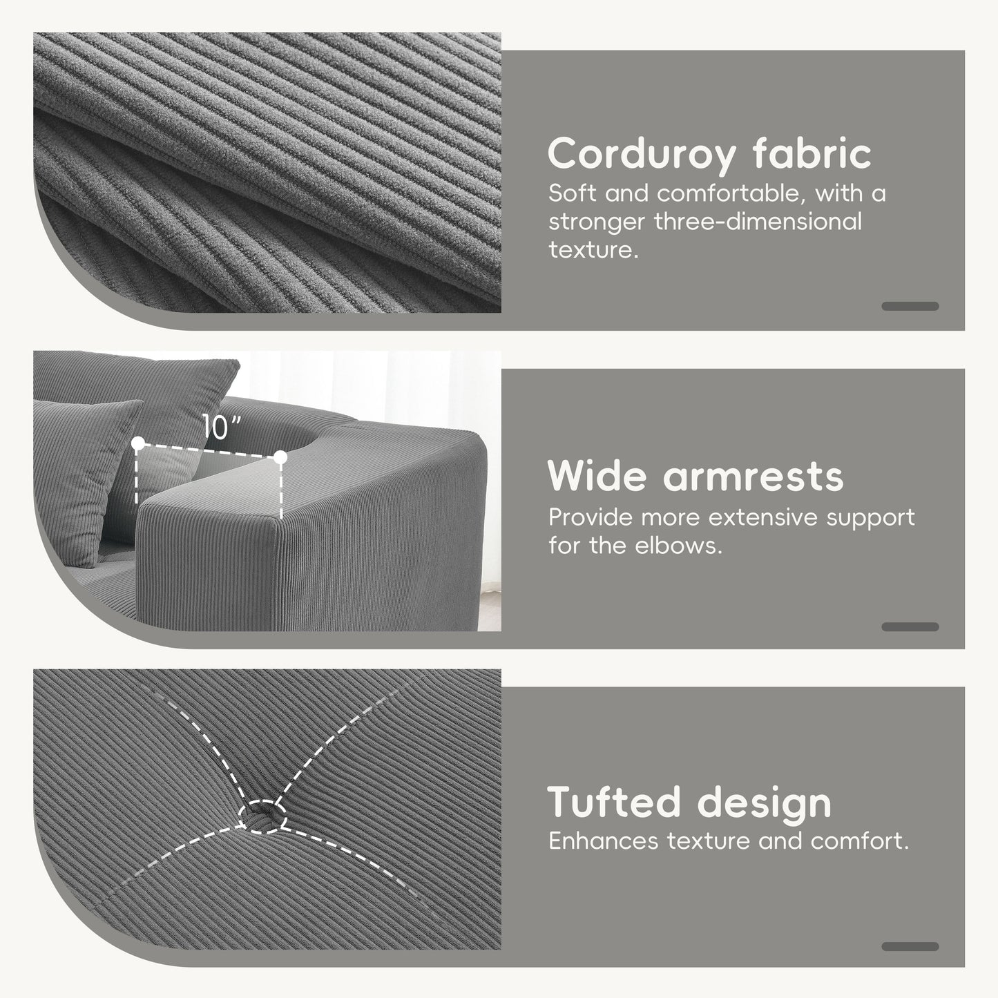 L Shaped Modular Sectional Sofa,Wide and Deep Seat No Assembly Required,3 Colors