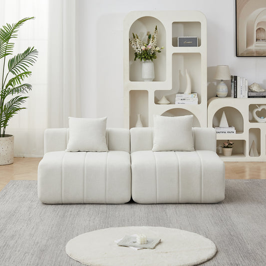 No Assembly Required Chenille Sectional Sofa with 2 Pillows – Piano Key Seat Design, Modular Collection