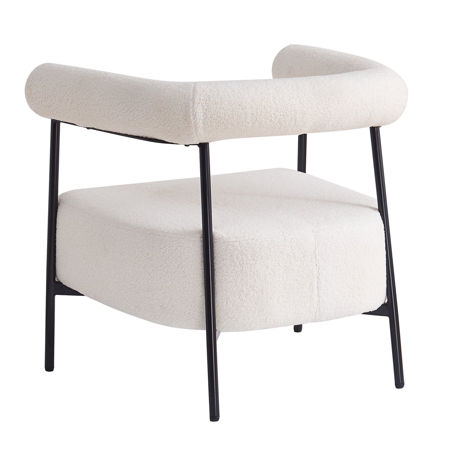 Upholstered Accent Chair, Curved Armchair with Black Metal Frame