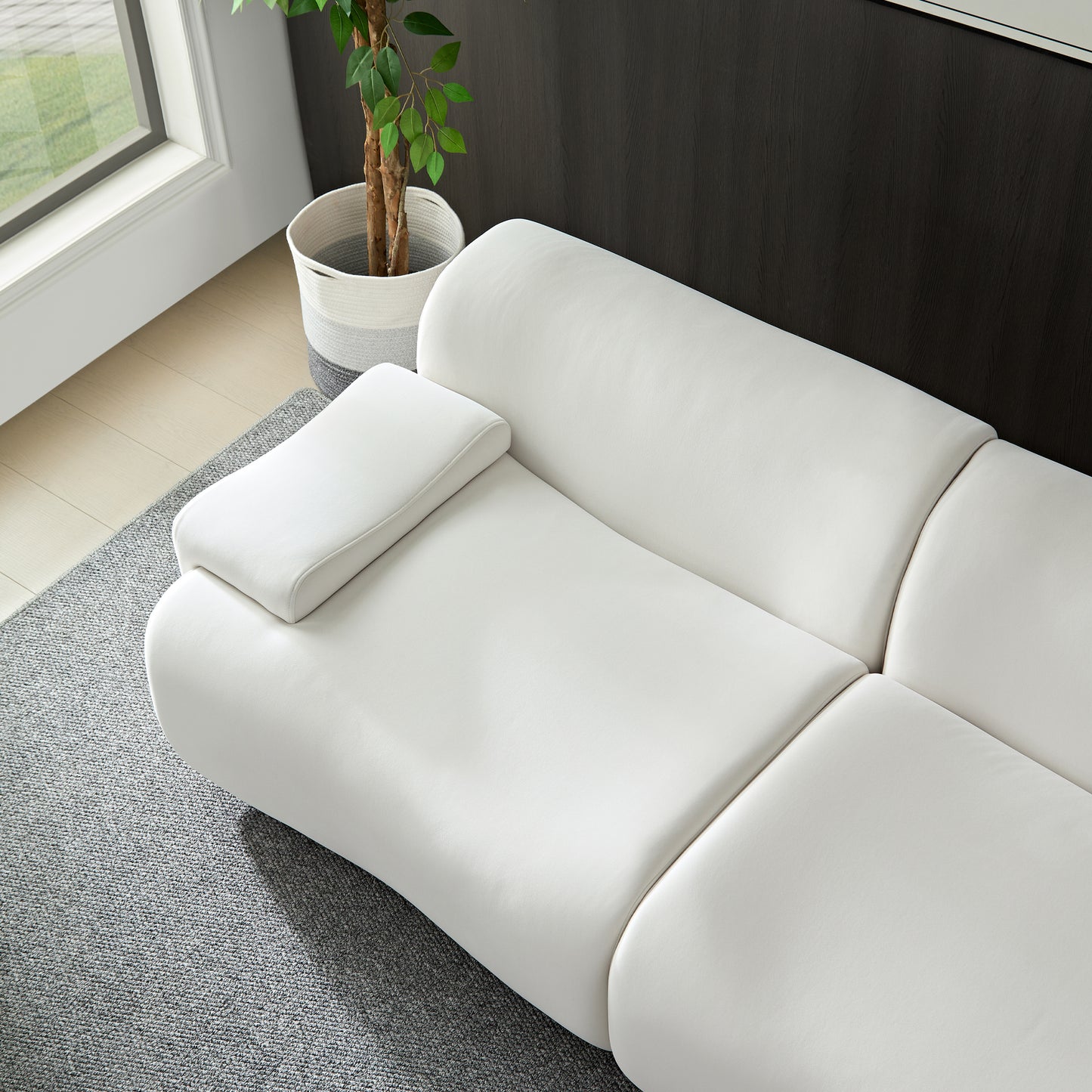 Bamboo-jointed sofa Solid Wood Frame 4 - Seat Sectional Sofa: White, Strong Durable Fabric, High - Density Sponge