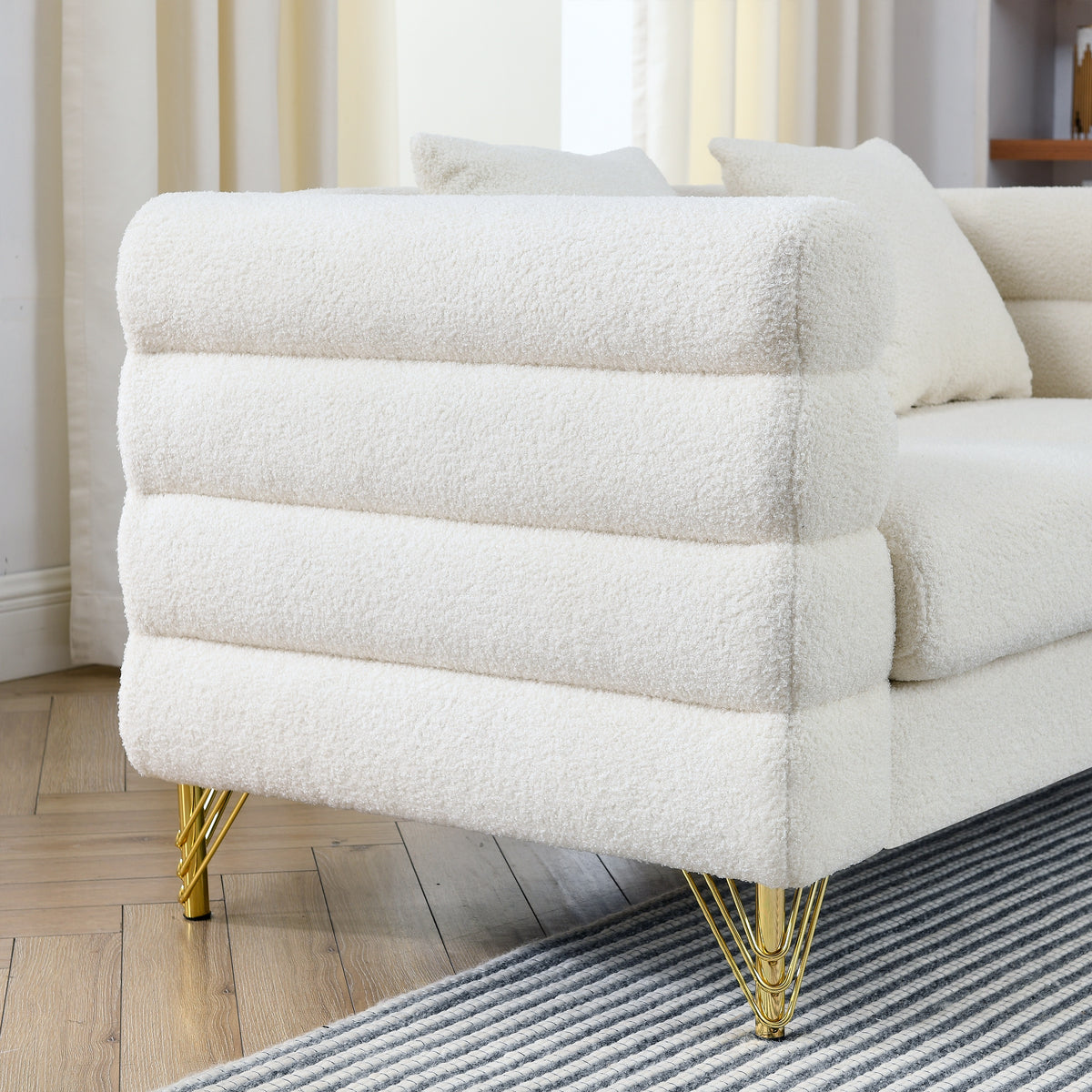 2-3 Seater Teddy Fabric Deep Seating Loveseat Sofa with Pillows – Streamline Modern Design