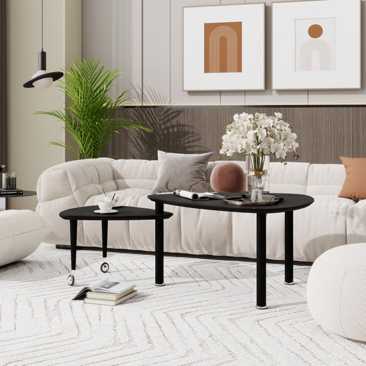 360° Rotatable Modern Coffee Table for Living Room – Solid Wood Legs with Nesting Design (Black/Walnut/White)