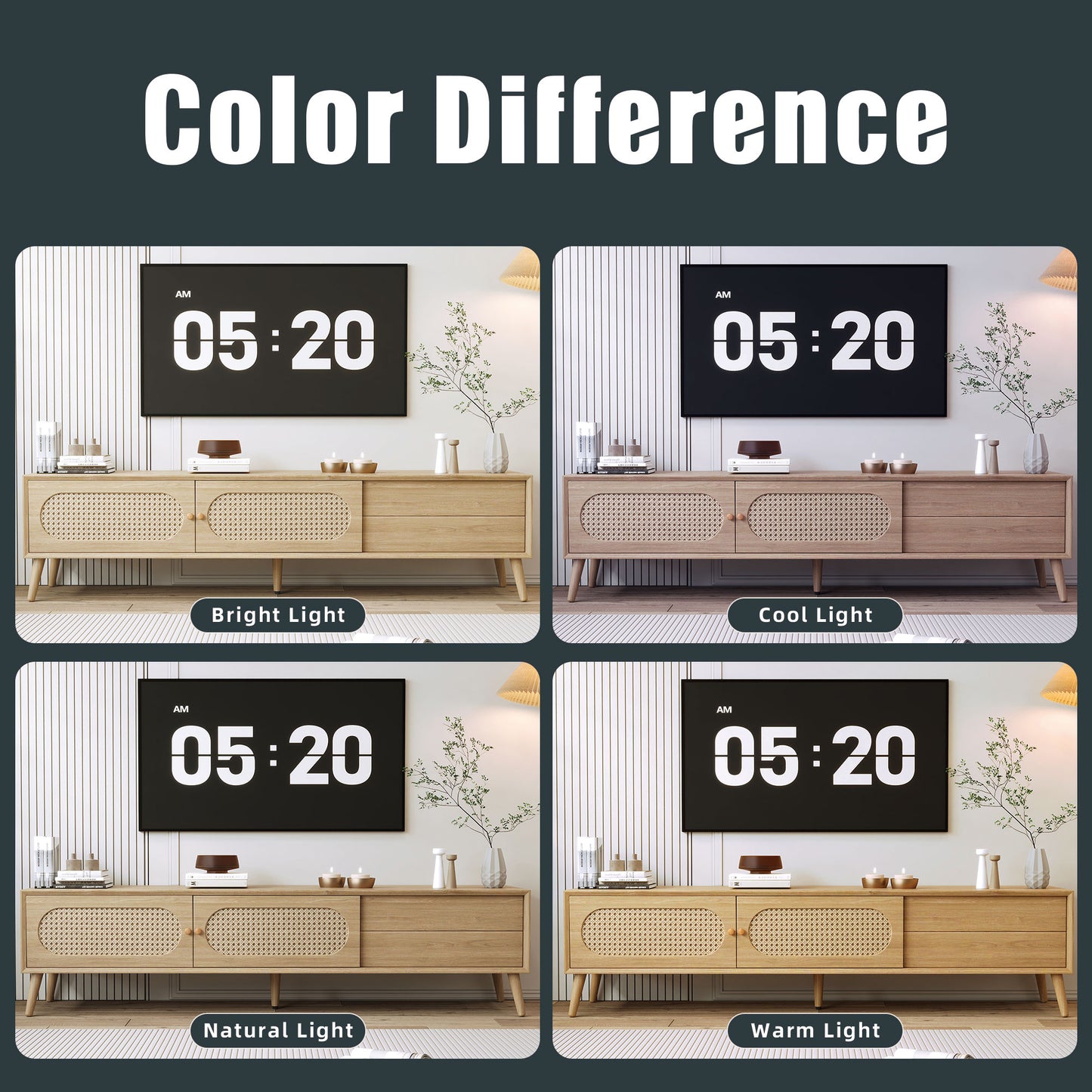 Modern Farmhouse Media Console – Rattan TV Cabinet with Solid Wood Legs, 70.8" for 80" TV
