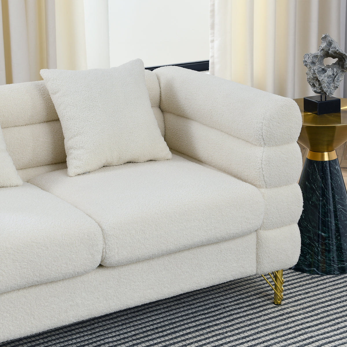 2-3 Seater Teddy Fabric Deep Seating Loveseat Sofa with Pillows – Streamline Modern Design