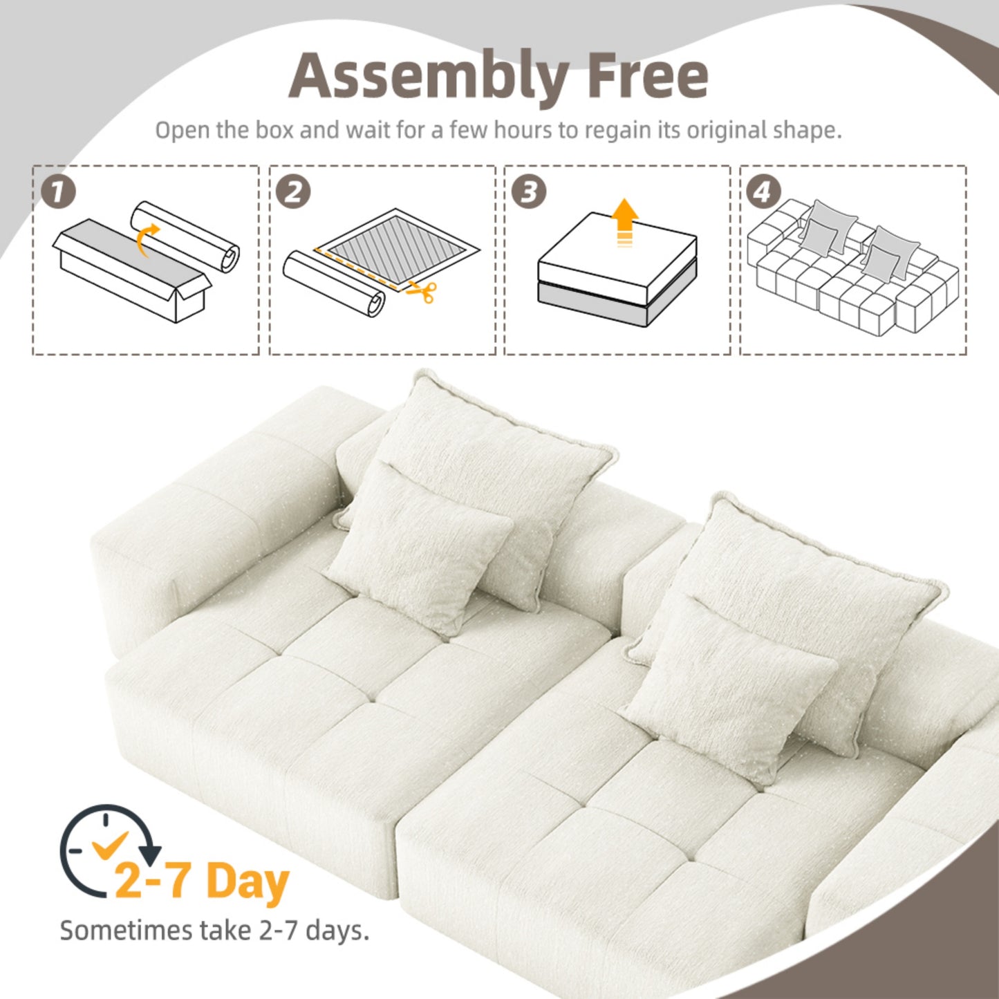 Modular Sectional Sofa with 2 chaise lounge and 2 armrest,Sparkling Chenille Fabric Soft Cushion Sofa with 4 Pillows