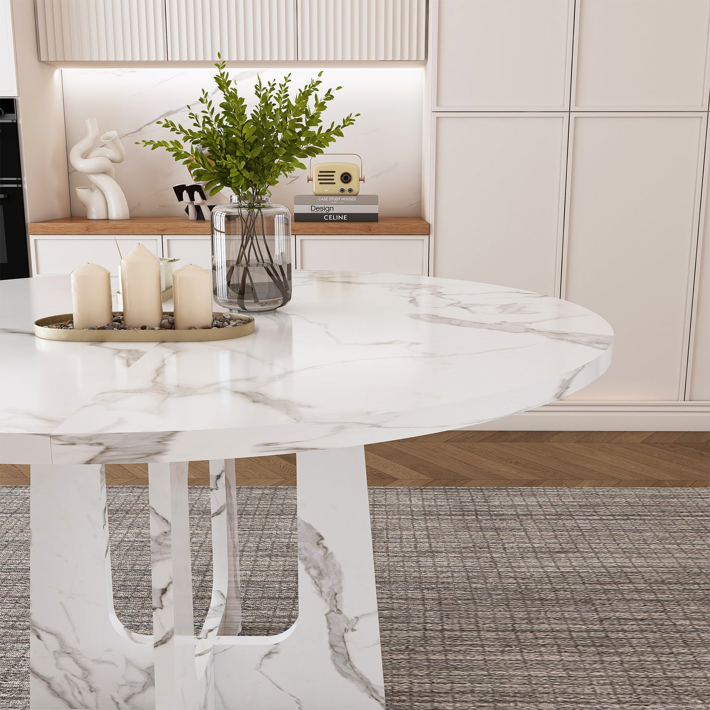 Round Dining Table, MDF Circle Table with Wood Grain Finish, Easy Assembly