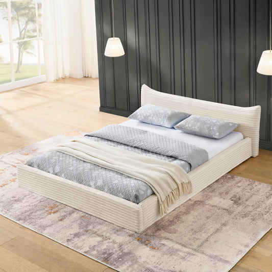 Queen Size Upholstered Bed FrameAnd velvet fabric,Grounded Platform Bed with Decorative Curved Headboard and Solid Wood Frame