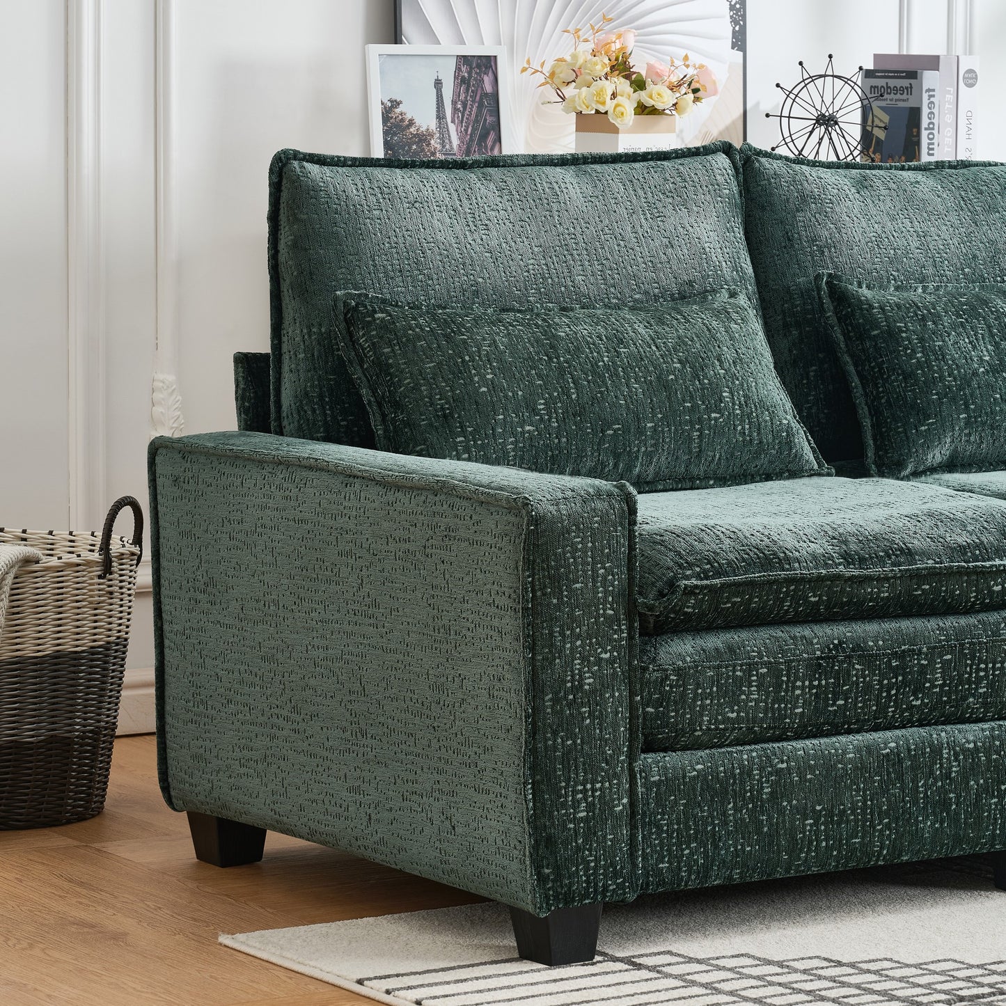 Sectional Cloud Deep Seat Couch, Modern Comfy Chenille L Shaped Sectional Sofa  with Movable Ottoman for Living Room