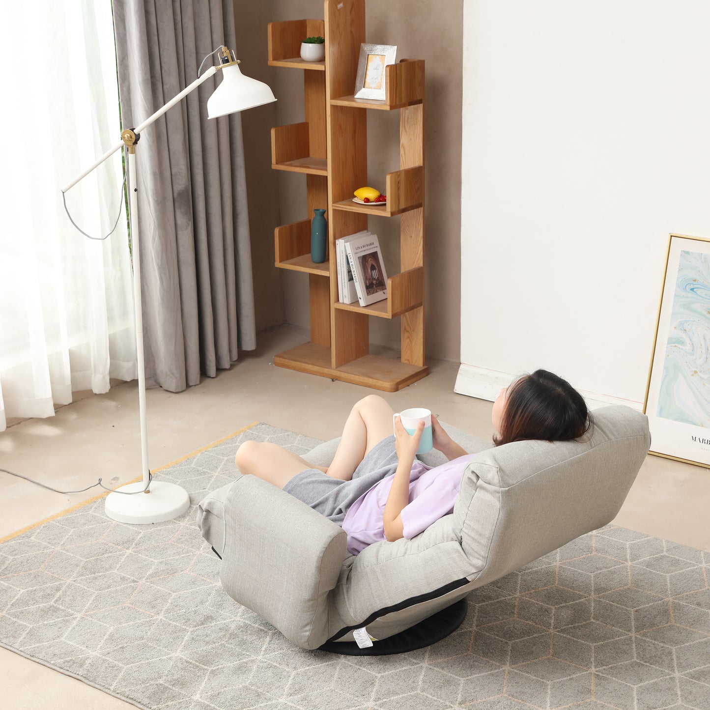360° Adjustable Lounge Chair with Head &amp; Waist Support – 5-Angle Recliner with Ottoman, Solid Steel Frame