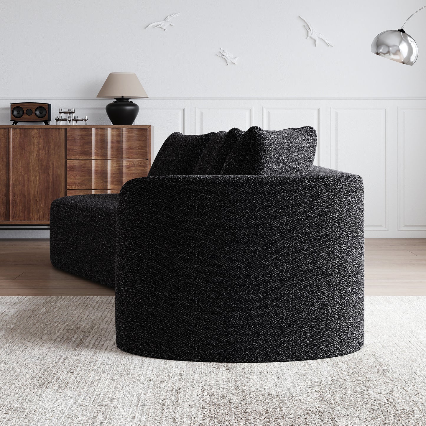 Extra Deep & Wide Seat Curved Cloud Couch with 4 Throw Pillows-3 Colors