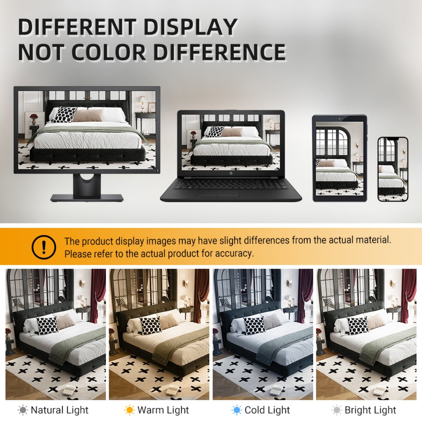 Queen/King Size Bed Frame Chenille Platform Bed with Metal and Wooden Slats Double Support – Cloud Pillow Headboard, Silent Sturdy