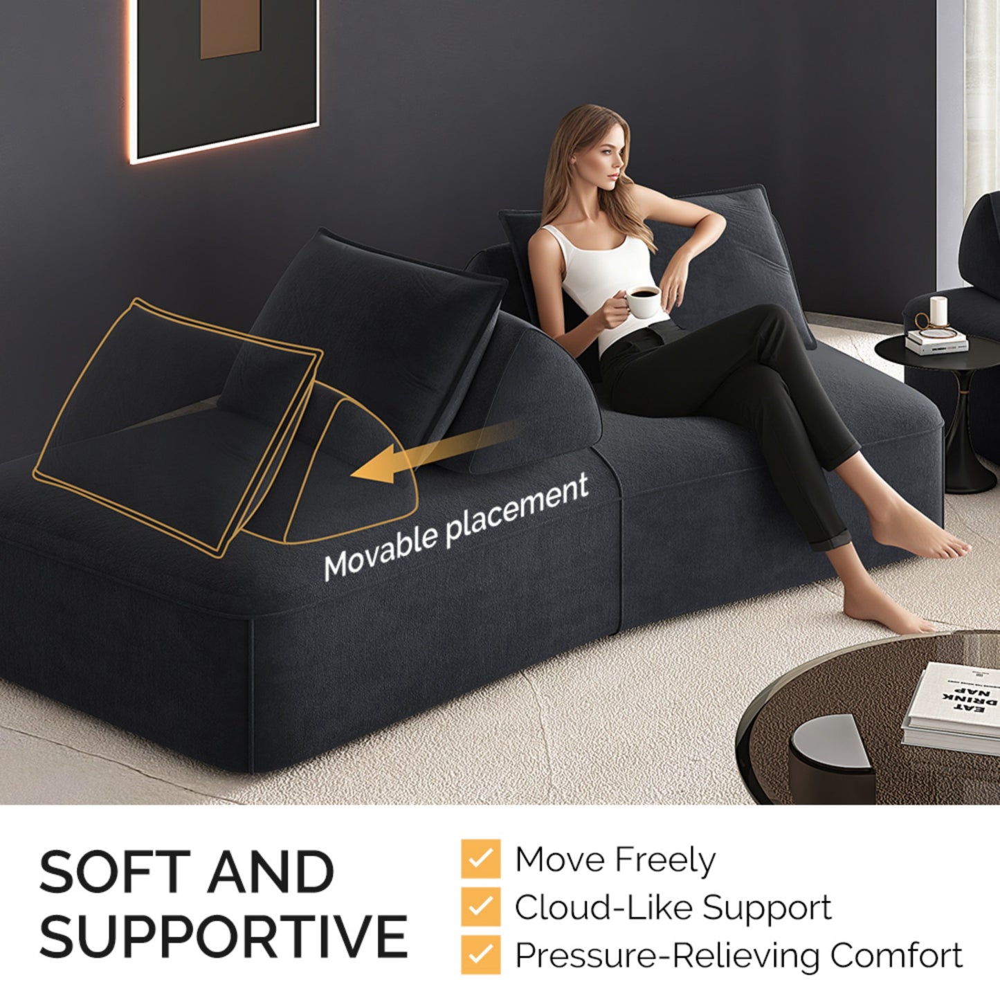 Modern Light Luxury Oversized Modular Sectional Sofa – DIY Chenille Couch with Removable Backrests & Soft Pillows (Beige/Dark Grey)