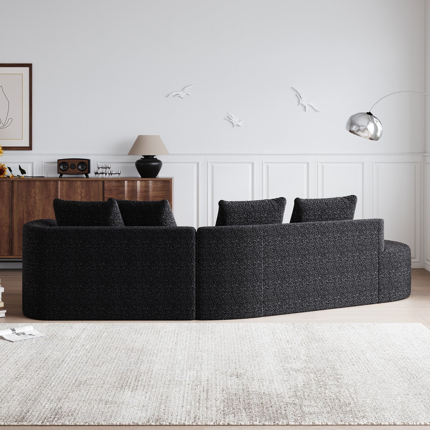 Extra Deep & Wide Seat Curved Cloud Couch with 4 Throw Pillows-3 Colors