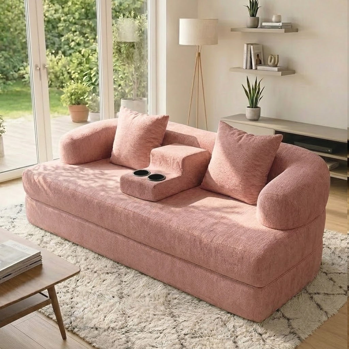2-in-1 Convertible Sleeper Sofa Bed with Cup Holders