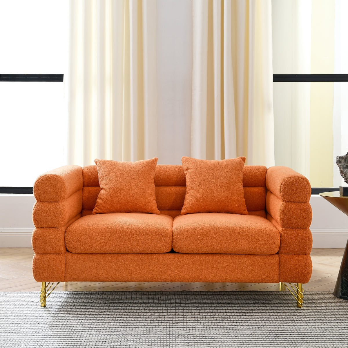 2-3 Seater Teddy Fabric Deep Seating Loveseat Sofa with Pillows – Streamline Modern Design