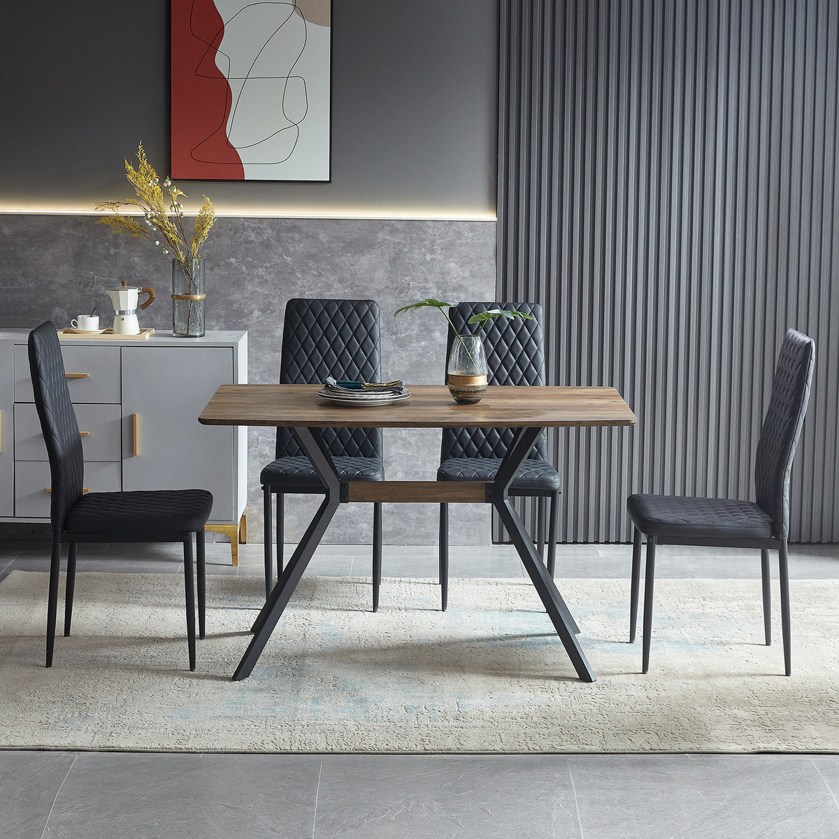 Modern Minimalist Dining Table – MDF Anti-Scratch Top, Metal Legs for Dining Room, Kitchen, Office