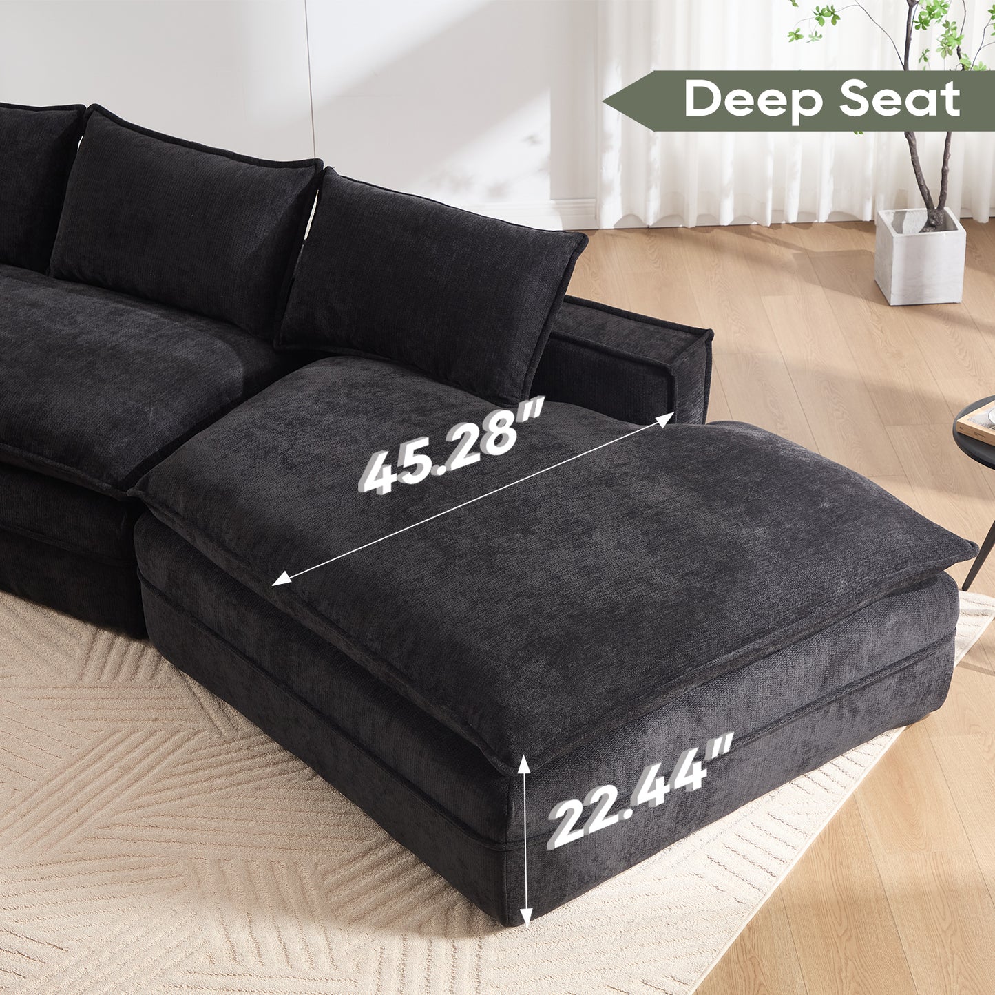 Modern Minimalist Modular Sectional Sofa – Upholstered Cloud Couch with Deep Seats &amp; Right-Facing Chaise (Beige/Black)
