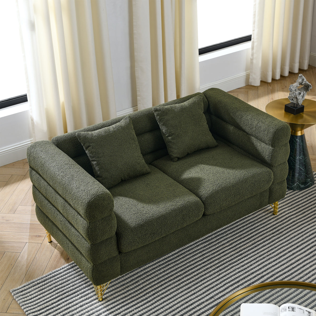 2-3 Seater Teddy Fabric Deep Seating Loveseat Sofa with Pillows – Streamline Modern Design