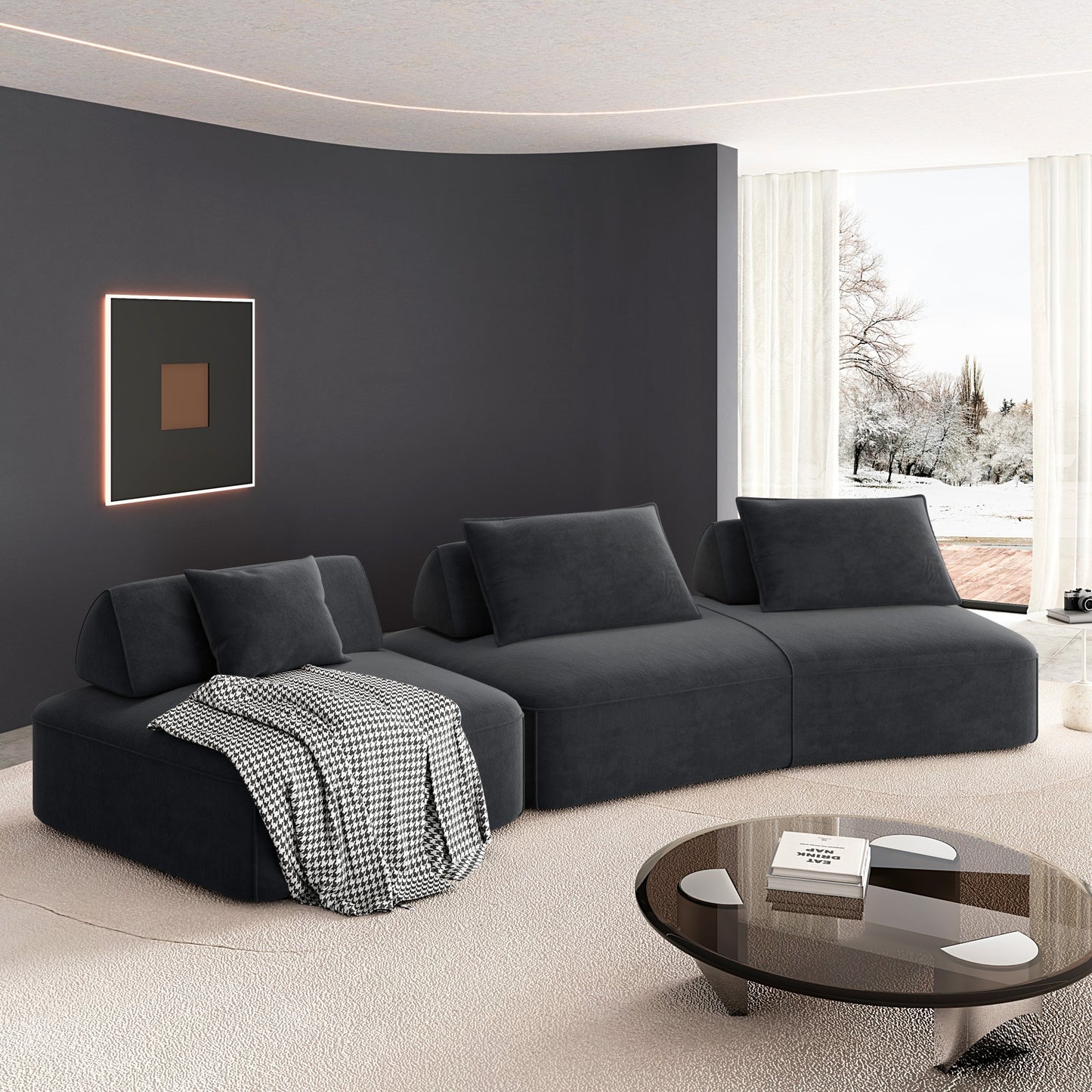 Modern Light Luxury Oversized Modular Sectional Sofa – DIY Chenille Couch with Removable Backrests & Soft Pillows (Beige/Dark Grey)