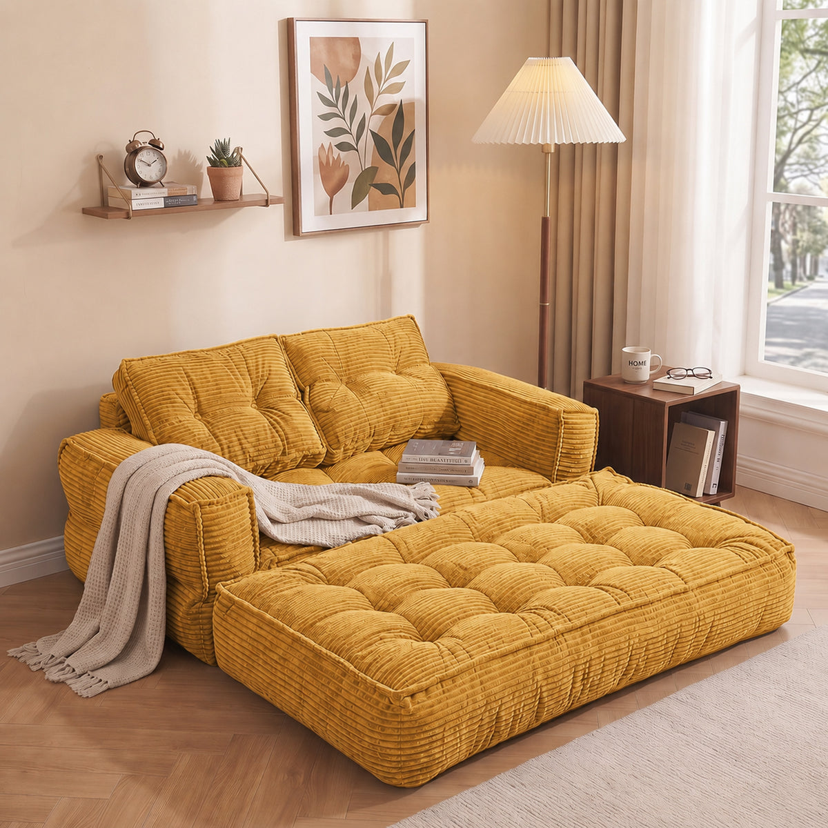 2-in-1 Boneless Convertible Floor Couch – Lazy Double Sofa with Armrest