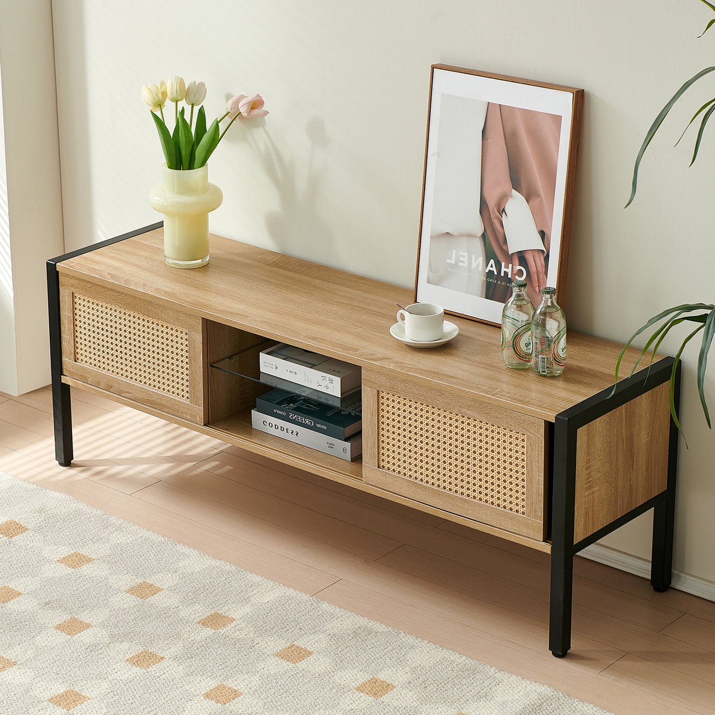 Rattan Coffee table & Rattan TV cabinet & Rattan End table with drawer