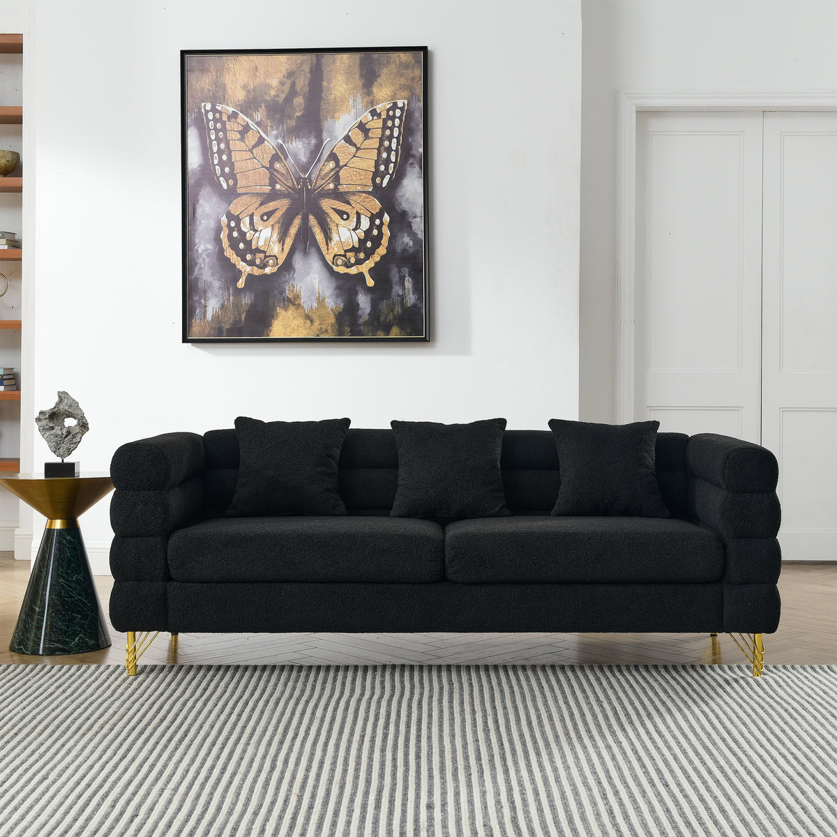 2-3 Seater Teddy Fabric Deep Seating Loveseat Sofa with Pillows – Streamline Modern Design
