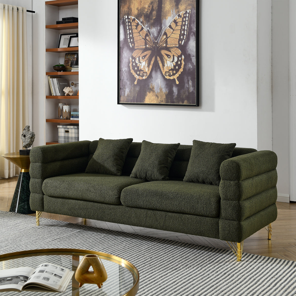 2-3 Seater Teddy Fabric Deep Seating Loveseat Sofa with Pillows – Streamline Modern Design