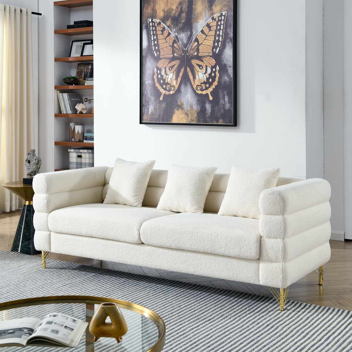 2-3 Seater Teddy Fabric Deep Seating Loveseat Sofa with Pillows – Streamline Modern Design