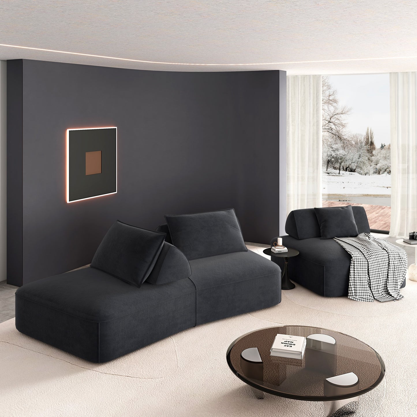 Modern Light Luxury Oversized Modular Sectional Sofa – DIY Chenille Couch with Removable Backrests & Soft Pillows (Beige/Dark Grey)