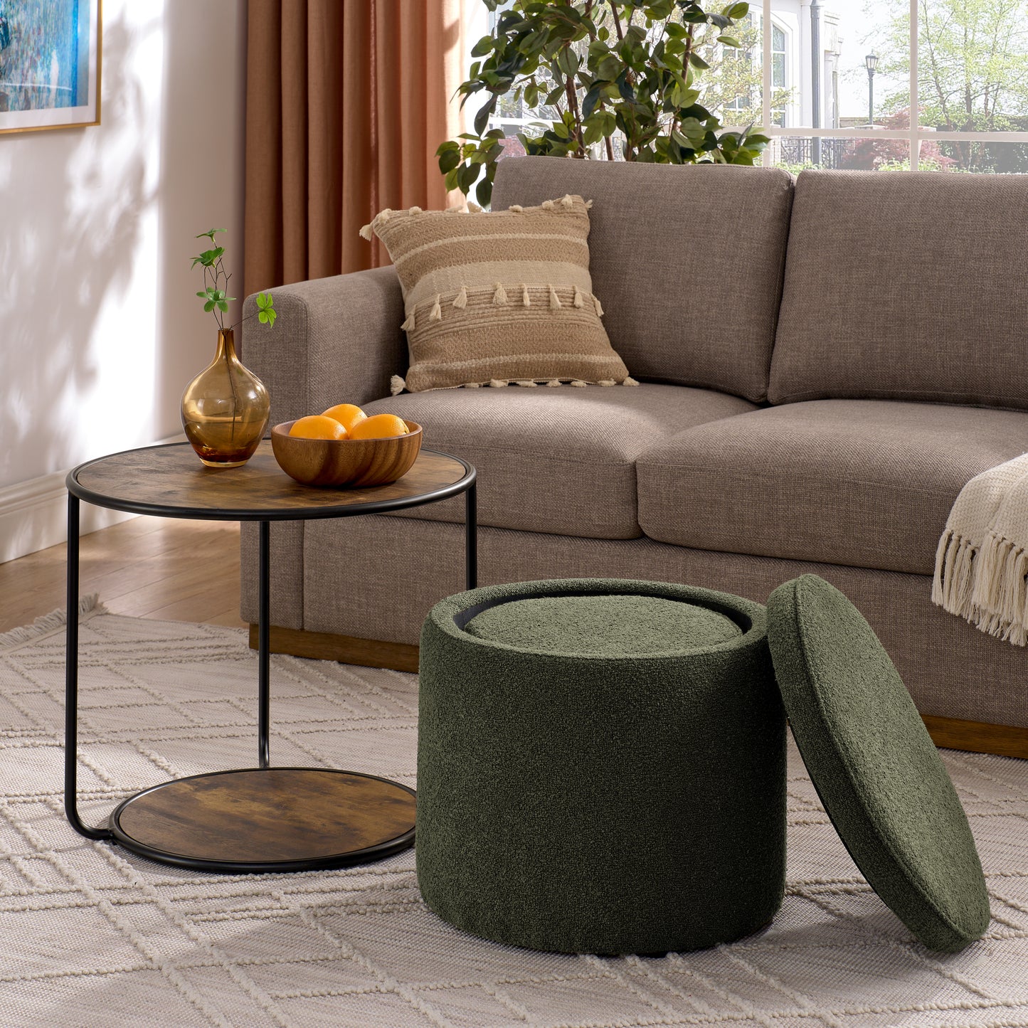 Multi-functional combination set table Ottoman with drum stool, with storage space Set of 3