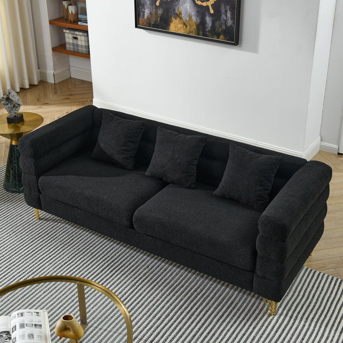 2-3 Seater Teddy Fabric Deep Seating Loveseat Sofa with Pillows – Streamline Modern Design