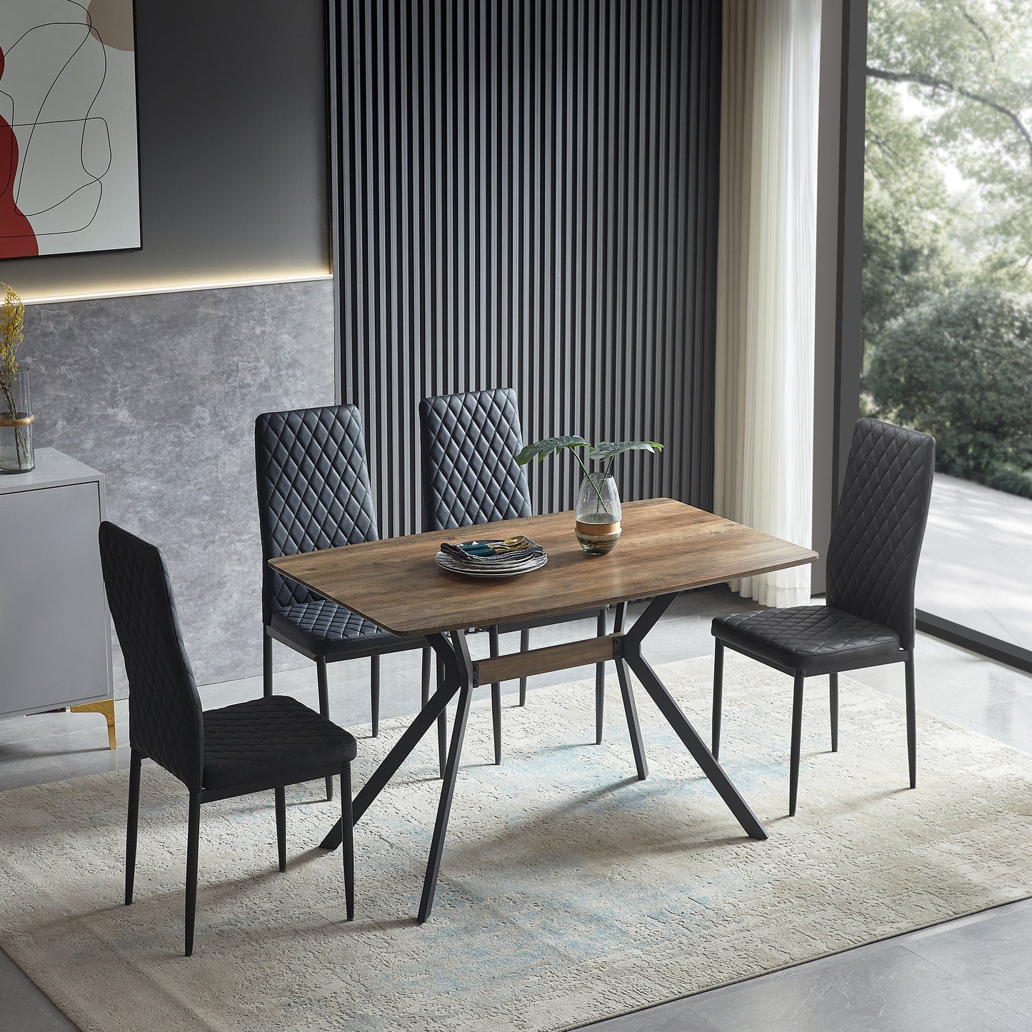 Modern Minimalist Dining Table – MDF Anti-Scratch Top, Metal Legs for Dining Room, Kitchen, Office
