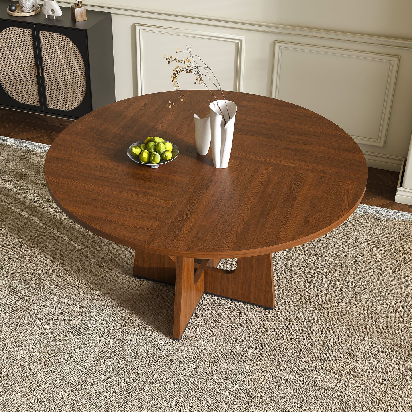 Round Dining Table, MDF Circle Table with Wood Grain Finish, Easy Assembly