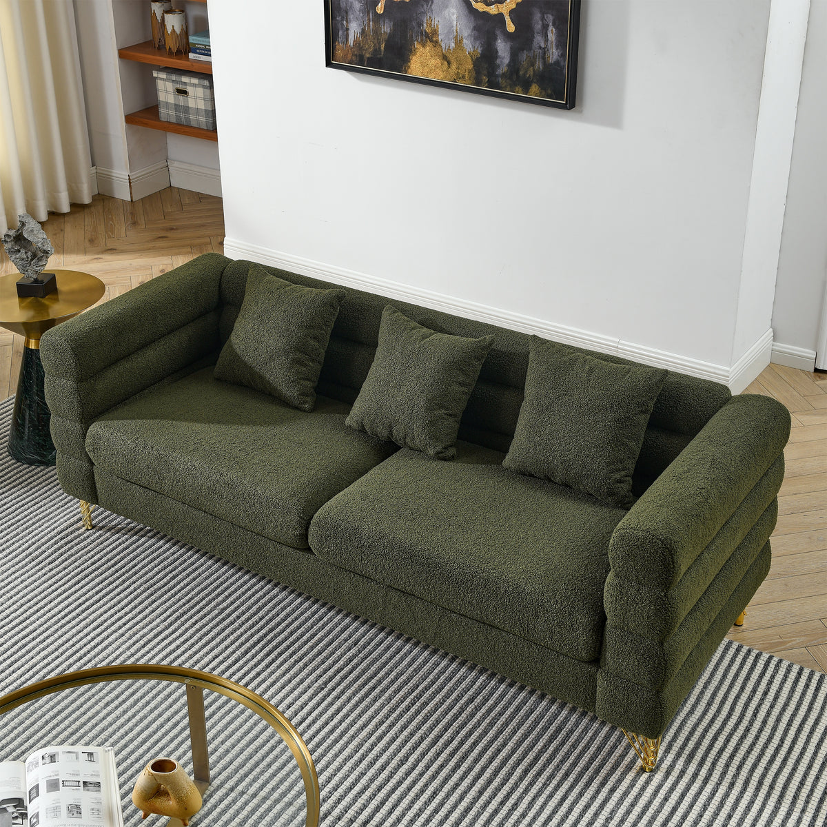 2-3 Seater Teddy Fabric Deep Seating Loveseat Sofa with Pillows – Streamline Modern Design
