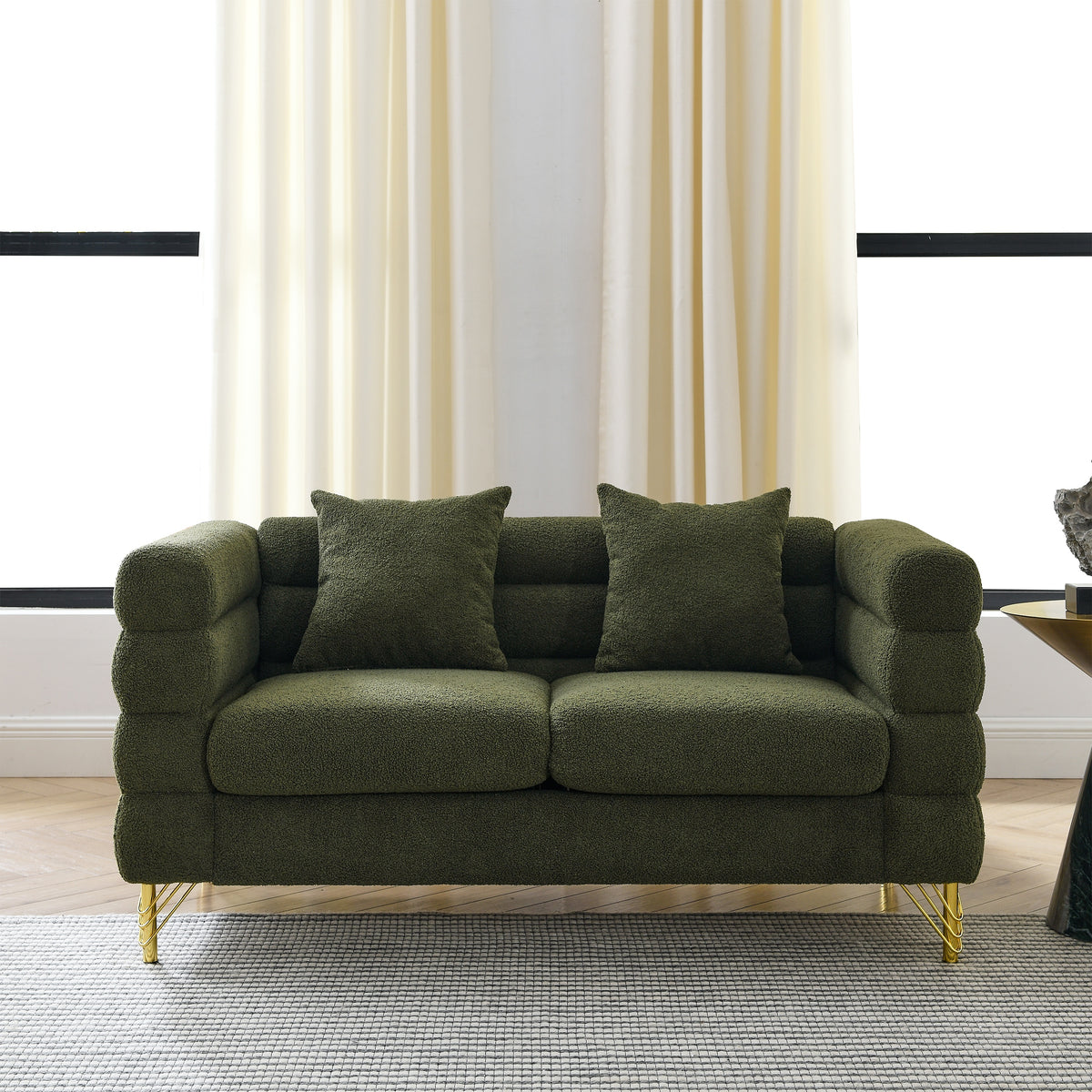 2-3 Seater Teddy Fabric Deep Seating Loveseat Sofa with Pillows – Streamline Modern Design