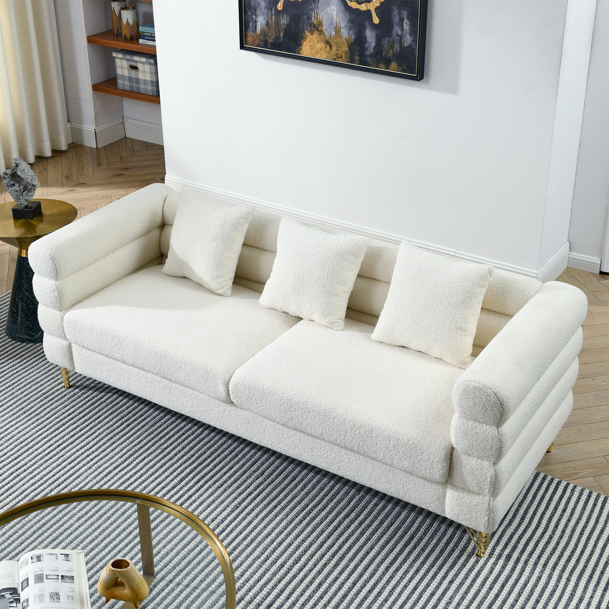 2-3 Seater Teddy Fabric Deep Seating Loveseat Sofa with Pillows – Streamline Modern Design