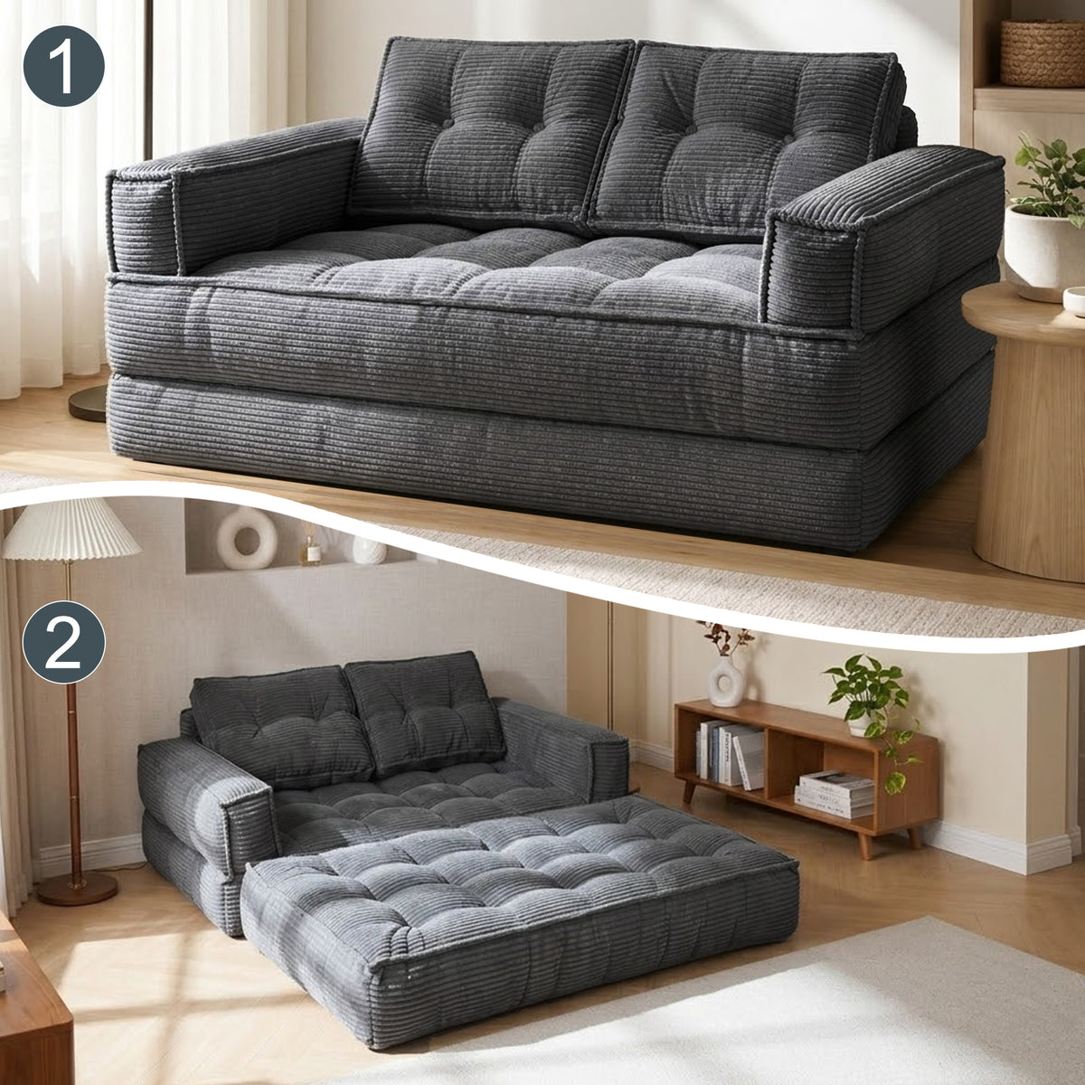 2-in-1 Boneless Convertible Floor Couch – Lazy Double Sofa with Armrest