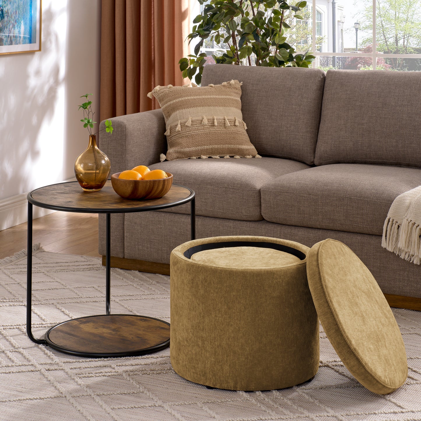 Multi-functional combination set table Ottoman with drum stool, with storage space Set of 3